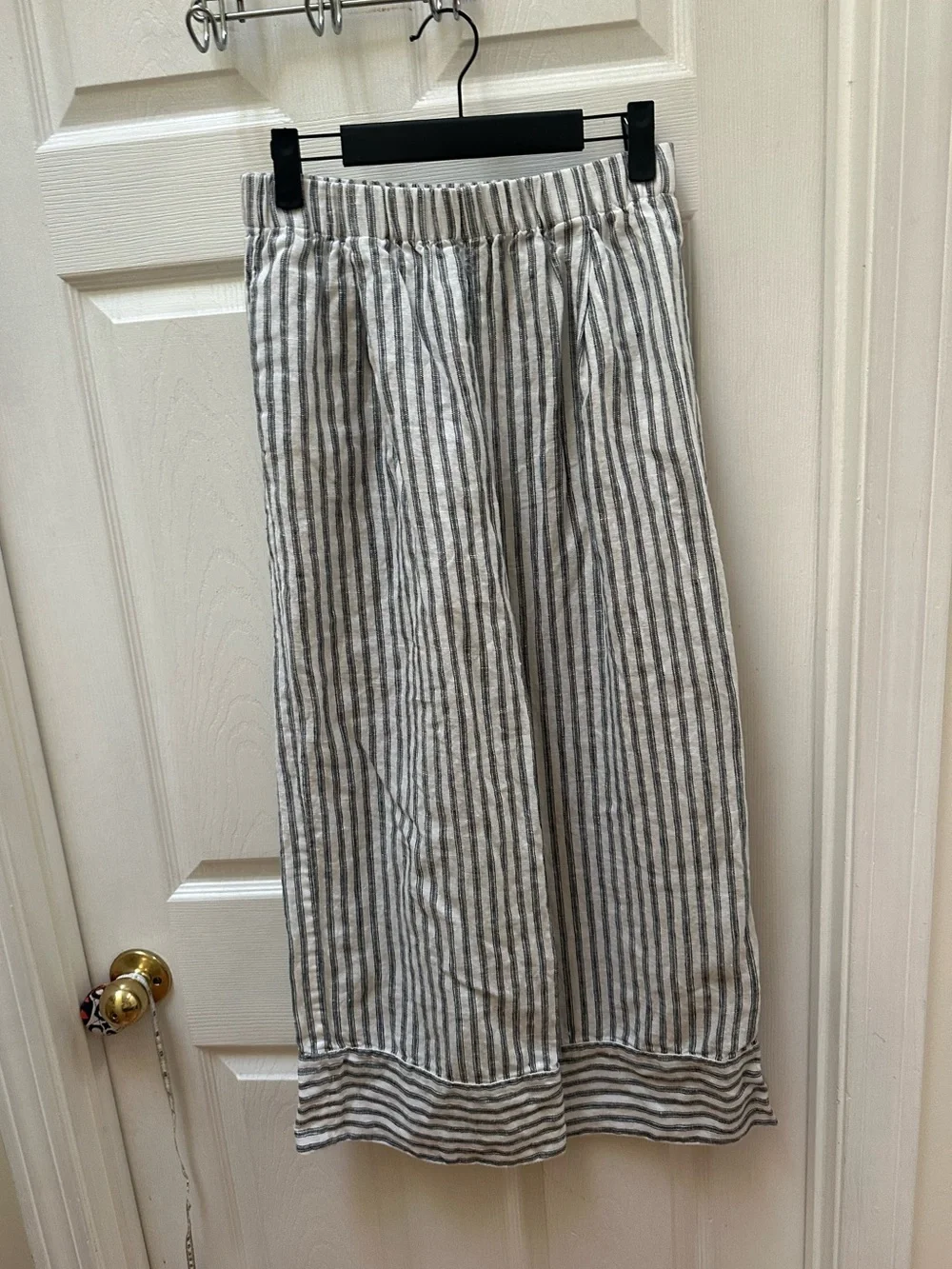 Reformation Fernando Linen Wide-Leg Trouser Pants white blue stripe s small